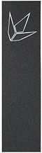 The Blunt Envy High Grit Stunt Scooter Griptape features a minimalist design with a white geometric graphic resembling an angular leaf on a textured black background.
