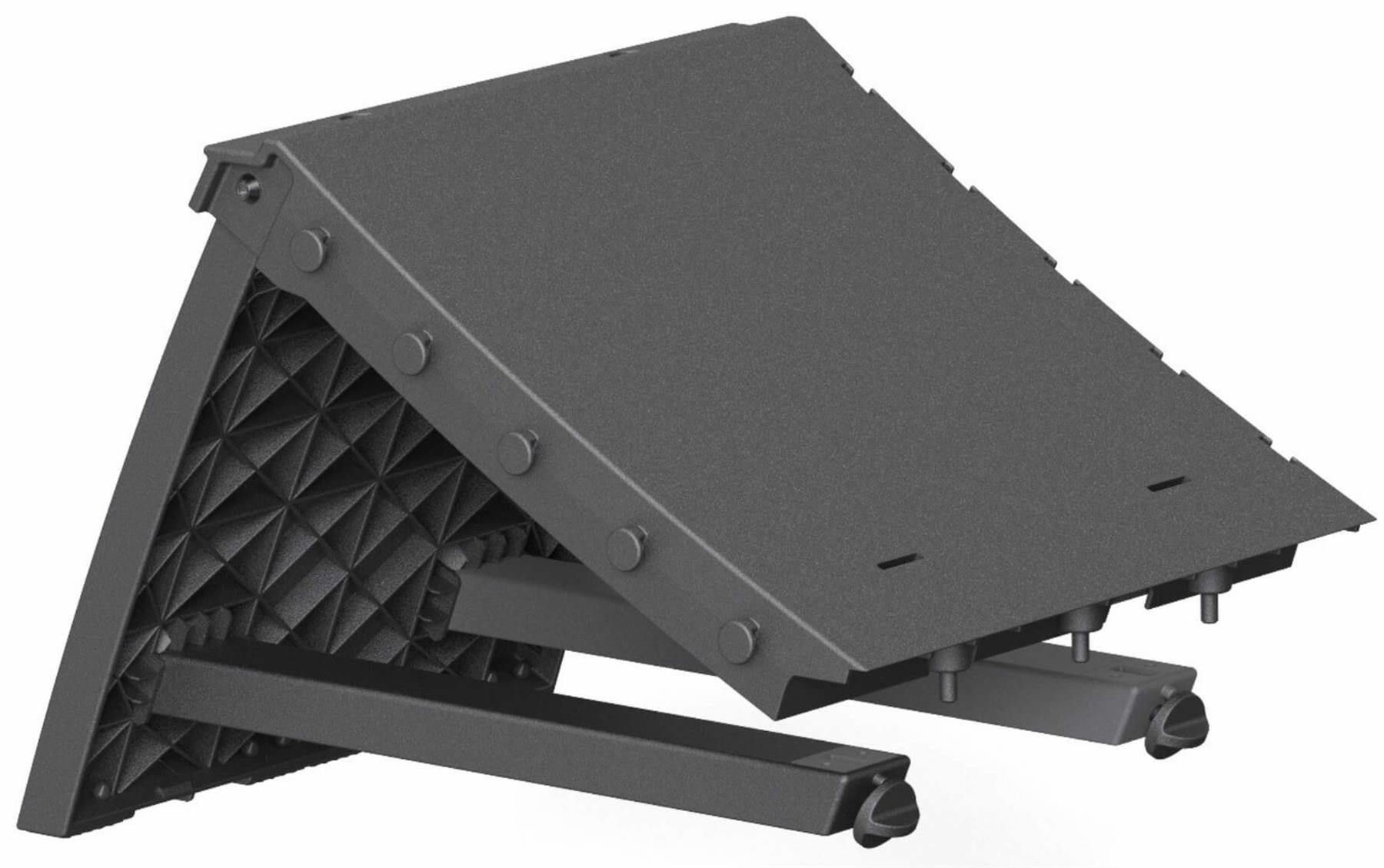 The CORE XL Kicker Ramp Extender by CORE is a black, triangular wedge with textured inner support and visible bolts, designed to extend the height of your ramp. It’s ideal as a kicker ramp accessory or wheel stop.