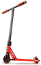 The Madd Gear (MGP) MG 1 Raven Complete Stunt Scooter in red and black for kids features two small wheels, a straight handlebar with grips, "Raven" and "Madd Gear" logos, and a larger front wheel for added stability.