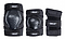 Introducing the Bullet Adult Triple Skate Protection Pad Set in Black, designed specifically for adults. This set includes knee pads and a wrist guard, each constructed from abrasion-resistant Cordura fabric and cushioned with EVA foam padding for enhanced comfort and durability.
