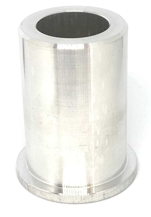 A sleek, cylindrical metal component made from Chromoly Steel, featuring a small flange at the base, stands upright against a white backdrop. Its smooth surface exhibits machining marks, hinting that it might be from the Logic Streetz Steel Standard IHC Stunt Scooter T-Bars - Black 660mm x 635mm, suitable for street scooters.