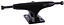The Bullet Black Skateboard Trucks (Pair) - 140mm are showcased against a white backdrop, with "Bullet" prominently printed on the baseplate and equipped with an aluminum hanger for added durability.