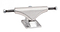 The Bullet Silver Skateboard Trucks (Pair) - 145mm, designed by Bullet, are elegantly showcased in a horizontal position. They feature a cast aluminum hanger and axles along with high rebound bushings, ensuring a smoother ride and enhanced control while emphasizing their sophisticated design.