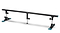 The Invert Supreme Portable Grind Rail - Black by Invert is an adjustable, durable, and weatherproof rail with blue end caps and sturdy metal legs, ideal for scooter or skate sessions. Shown on a white background.