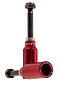 Two red Slamm Cylinder Stunt Scooter Pegs by Slamm, with bolts inserted—one upright and one lying down. "SLAMM" and "CYLINDER PEGS" are printed in white on the ends, making them perfect grind pegs for any stunt scooter setup.