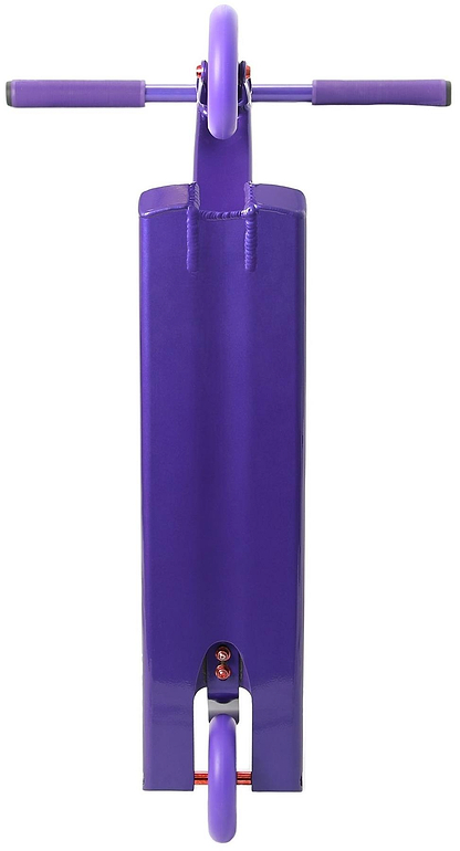 The Aztek Architect 2 Complete Stunt Scooter in Viola Purple, viewed from above, features aligned handlebars, deck, and wheels—an ideal entry-level street scooter for new riders from Aztek.