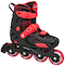 The Seba STJ Junior Adjustable Inline Skates in black/red by Seba feature four red wheels, sturdy plastic support, and secure ankle and foot straps—perfect beginner rollerblades for children.