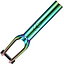 The Blunt SOB V3 SCS/HIC stunt scooter fork, offered by Blunt, impresses with its oil slick neochrome finish and elegant cut-out top design, ideal for SCS/HIC setups.