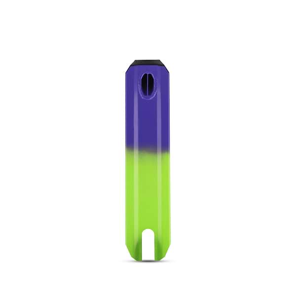 The Legacy Fade Complete Stunt Scooter by Legacy, in vibrant purple and green, stands upright on a white background—ideal for perfecting your tricks at the skatepark.