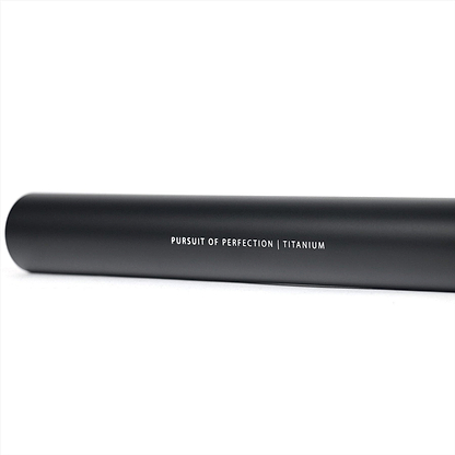 A stylish, cylindrical black item prominently featuring the phrase "PURSUIT OF PERFECTION | AIR Titanium" in white lettering against a simple white background. Expertly designed as lightweight handlebars for Root Industries AIR Titanium Oversized HIC Stunt Scooter Bars - Black, measuring 660mm by 600mm.