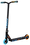 The Lucky Crew 2025 Complete Stunt Scooter - Drift by Lucky is a sleek black scooter featuring vibrant blue and orange wheels. The handlebars, black with blue grips, showcase bold graphics on the base and upright bar, making it ideal for stunt enthusiasts.