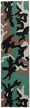 The Enuff 9" Skateboard Griptape - Camo by Enuff features a forest-inspired camouflage pattern with green, brown, black, and tan shades. Its irregular shapes and speckled textures provide excellent grip and durability.
