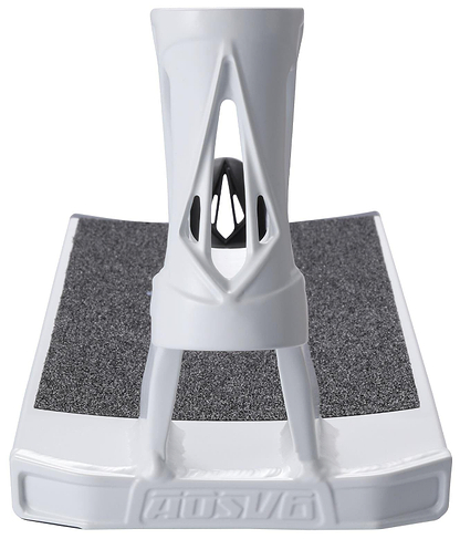 A close-up of the Blunt Envy AOS V6 Jack Churchward Signature Stunt Scooter Deck (6" x 22") in white with black grip tape, featuring a geometric neck cutout and "OSVG" embossed on the front.
