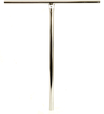 A gleaming chrome T-shaped handle, made from durable 4130 Chromoly Steel and likely belonging to the Logic Streetz Steel Standard IHC Stunt Scooter by Logic, is shown against a simple white background.