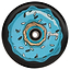 Close-up of the Chubby Doughnut 110mm Hollowcore Stunt Scooter Wheel in Oreo Blue, highlighting its playful donut design. The wheel features a blue icing pattern with white sprinkles and a brown center, resembling a real donut. The name "Chubby" is visible on the right side, accentuating its lightweight and fun aesthetic.