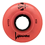 The Luminous LED 85A Quad Roller Skate Wheel in Coral Glow (62mm) features “Luminous,” “62mm,” and “85A durometer” in black text, a central circular hole, and a lightning-like design on its glowing red surface.