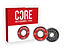 A set of CORE ABEC 9 scooter bearings, containing four pieces, is displayed. The packaging is red and white with two bearings showcased outside. The bearings are marked with "CORE HARDWARE ABEC-9" in red and silver, ideal for enhancing your ride's performance.