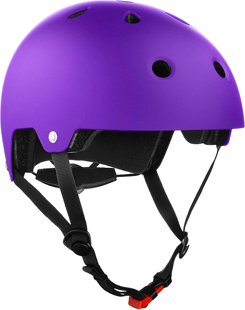 The CORE Action Sports Skate / Scooter Helmet in matte purple by CORE features multiple ventilation holes, black adjustable straps, and a black chin buckle, shown against a white background.