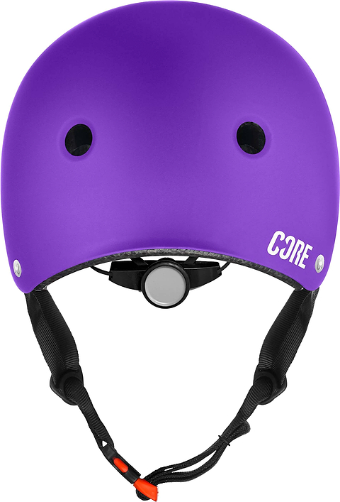 A CORE Action Sports Skate / Scooter Helmet in purple, featuring black adjustable straps, front ventilation holes, and a rear adjustment dial, displayed against a white background.