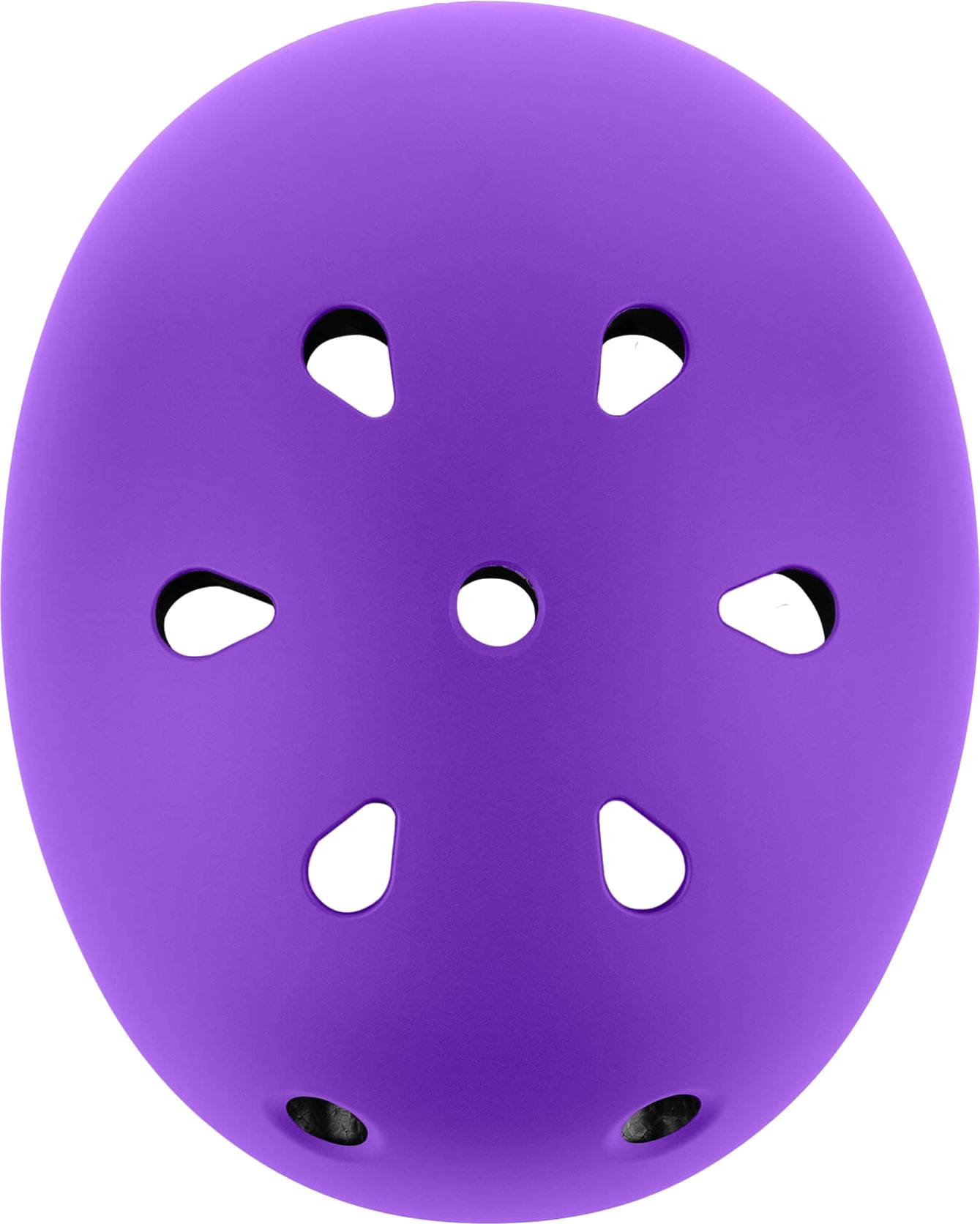 A top-down view of the CORE Action Sports Skate / Scooter Helmet in purple, featuring six teardrop-shaped ventilation holes and two round holes near the front edge.