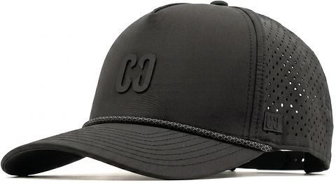 Introducing the CORE Aero Rope Cap – Black by CORE: This performance cap features a curved brim, breathable mesh back, and a raised “GO” CORE logo on the front. With decorative stitching above the brim, it offers a stylish blend of classic design and everyday functionality.