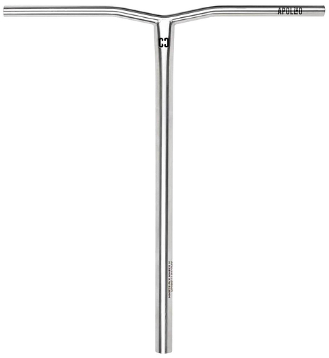 A raw titanium scooter handlebar with a T-shaped design, inspired by CORE bars, featuring “CORE” branding near the end of the right handle. Model: Apollo HIC Oversized Stunt Scooter Bars (630mm x 610mm).