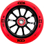 A close-up of the CORE CD1 110mm Stunt Scooter Wheel in red/black, featuring "CD1," "C3," "88A," and "110MM" on the rim plus CORE ABEC 9 bearings—perfect for your next trick scooter upgrade.