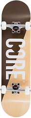 CORE C2 Raw Split Complete Skateboard 7.75″ x 31″ featuring a two-tone brown and natural maple deck, white wheels, and silver trucks.