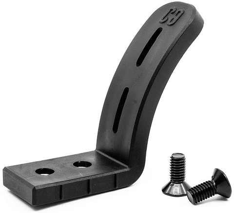 The CORE Dual Nylon Stunt Scooter Brake - Black by CORE, shown with two black screws on a white background, features a curved design with two slotted holes and fits 110mm or 120mm scooter wheels.