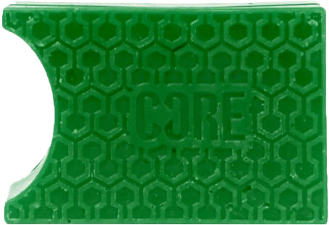 Rectangular apple green CORE Epic Skate Wax with a honeycomb texture and a semi-circular cutout on one side.