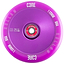 Introducing the CORE Hollow Core V2 110mm Stunt Scooter Wheel in Purple, this vibrant wheel showcases a sleek hollow core design with the engraved text "CORE," "HOLLOW," "110MM," and "88A." Its central bearing is adorned with striking red color and white text, engineered to ABEC-9 standards for ultimate performance.