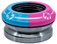 The CORE Icon Integrated Stunt Scooter Headset - Pink/Blue by CORE features a split blue and pink top cap with white markings and a metallic lower bearing cup, showcasing the distinctive CORE Icon style found on premium stunt scooter headsets.