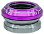 The CORE Icon Integrated Stunt Scooter Headset - Purple by CORE features a metallic integrated design with a shiny purple top and silver base, accented by white lines and symbols on the upper part. Engineered for durability, this headset comes equipped with sealed bearings for smooth performance, making it an ideal upgrade for custom bikes or stunt scooters.