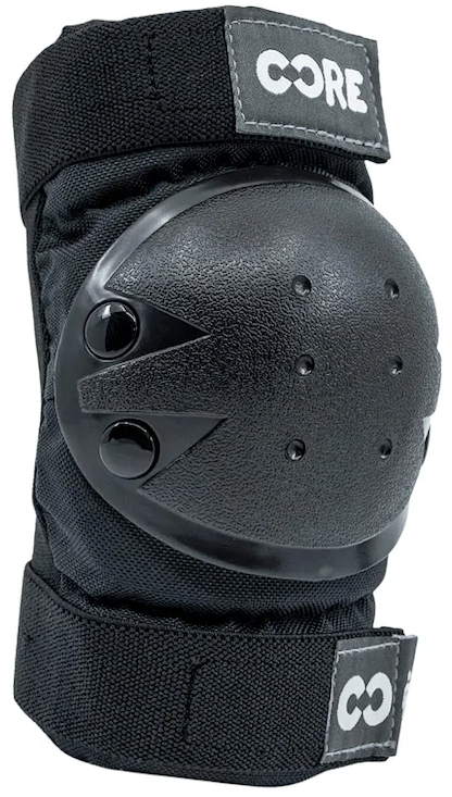 The CORE Junior Triple Skate Protection Pad Set in black/grey features hard plastic shells and adjustable hook-and-loop straps, making it ideal protective gear for kids practicing skatepark safety.