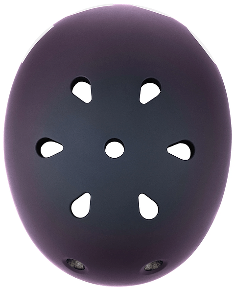 A top view of the CORE Street Skate / Scooter Helmet - Neo / White shows its matte finish, six teardrop-shaped vents, one round central vent, and the signature CORE helmet design.