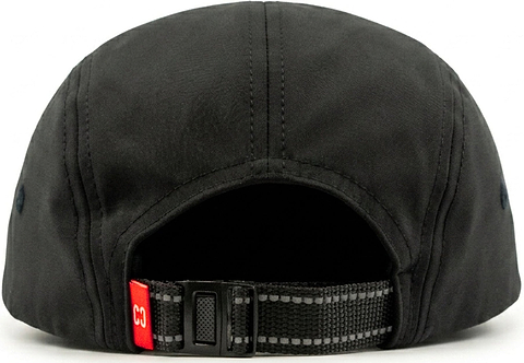 The CORE Performance Cap in Black / Reflective is pictured from the back, showcasing an adjustable strap with a red “C3” tag and reflective stitching. Made by CORE from breathable fabric, it offers all-day comfort.