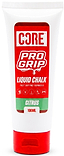 A 100ml white tube of CORE PRO Grip Liquid Chalk - Citrus by CORE, featuring a red label, citrus scent, and fast-drying formula. Perfect for lifting, climbing, and gymnastics, this liquid chalk ensures a secure hold to enhance your grip during every workout.