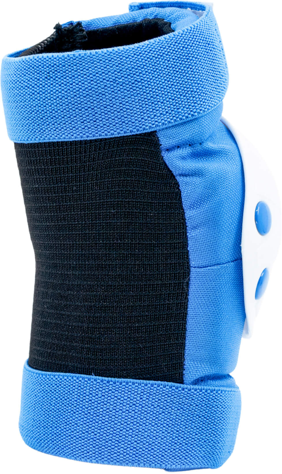 The CORE Junior Triple Skate Protection Pad Set - Blue by CORE features a blue and black wrist guard with a white protective plate and blue straps, offering essential support and protection for wrists during sports or skatepark activities.