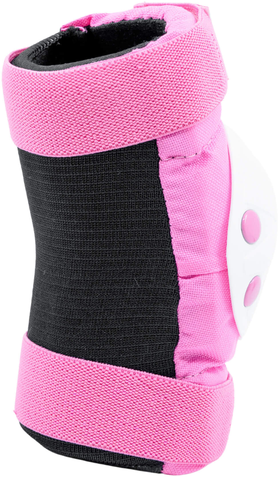 The CORE Junior Triple Skate Protection Pad Set in Pink by CORE features a pink and black wrist guard with white plastic protective padding and pink straps, offering sports and skating safety—ideal for skatepark adventures or as part of a junior pad set.