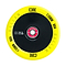 The CORE Hollow Core V2 110mm Stunt Scooter Wheel in yellow and black showcases the "Core Hollow" design and is fitted with ABEC-9 bearings. This wheel has a diameter of 110mm and boasts an 88A hardness rating, making it perfect for stunt scooters.