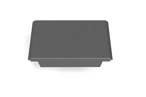 A dark gray, square plastic end cap with rounded edges for the CORE Mini Funbox Ramp Set - 2 Kickers & Flat Deck by CORE, perfect for skatepark ramps. Shown on a white background.