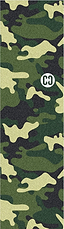 The CORE Classic Skateboard Griptape - Camo features a green, black, and tan camo pattern with an oval white "C9" patch—ideal for those wanting standout custom griptape by CORE.