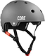 Introducing the CORE Street Skate / Scooter Helmet - Grey by CORE, featuring ventilation holes, black adjustable straps, a red buckle, and soft interior padding. This helmet is designed for optimal fit and superior head protection during sports or outdoor activities.