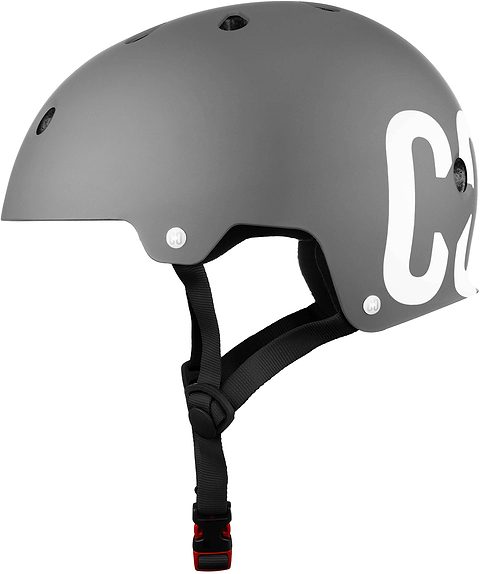 The CORE Street Skate / Scooter Helmet in matte gray, featuring black adjustable straps and a partial white CORE logo on the side, is shown in a side profile view against a white background—an ideal best-fitting helmet for skating.
