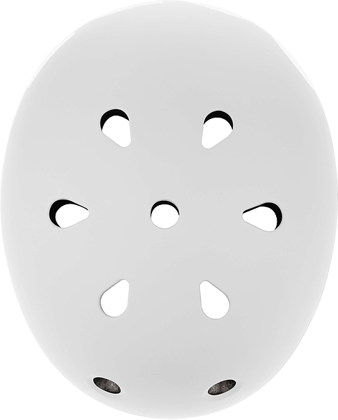 A CORE Street Skate / Scooter Helmet in grey, designed by CORE, is displayed from above. The helmet features an oval shape with six symmetrically arranged teardrop-shaped ventilation holes and two round holes near the edge.