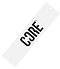 The product is a white rectangular card featuring the brand name "CORE" in bold, black capital letters at an angle, echoing the sleek designs of the CORE Classic Stunt Scooter Griptape.
