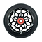 A detailed view of the CORE Hex Hollow Core 110mm Stunt Scooter Wheel in black and red, featuring a unique geometric spoke design. The wheel is marked with "CC" and "High Hollow Tech" on the outer rim and includes ABEC 9 Bearings. The red central hub proudly displays "Core Hardware.
