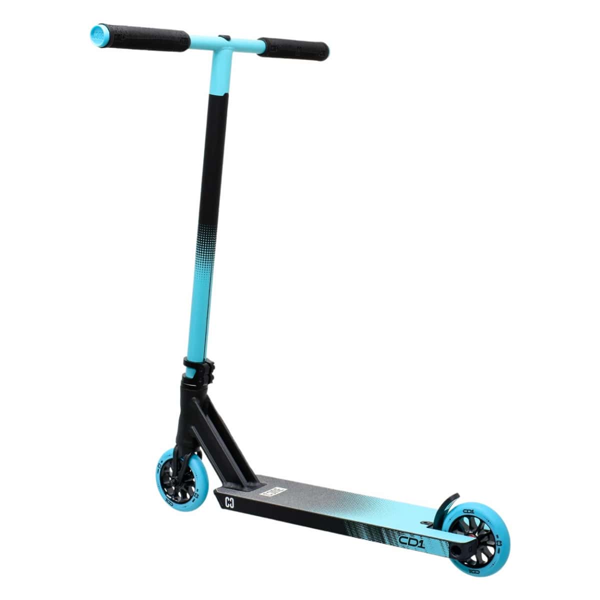 The CORE CD1 Complete Stunt Scooter by CORE is a top-notch blue and black scooter, designed with a flat deck and two wheels. It’s ideal for beginner riders, featuring handlebars with grips and a graphic design on the deck.