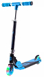 The CORE Foldy Kids LED Foldable Scooter in Black and Blue is designed with an adjustable handlebar and foam grips. It features vibrant LED lights on the wheels in blue, green, and red. With its easy-to-use foldable design and rear wheel foot brake, it's ideal for young adventurers on the move.