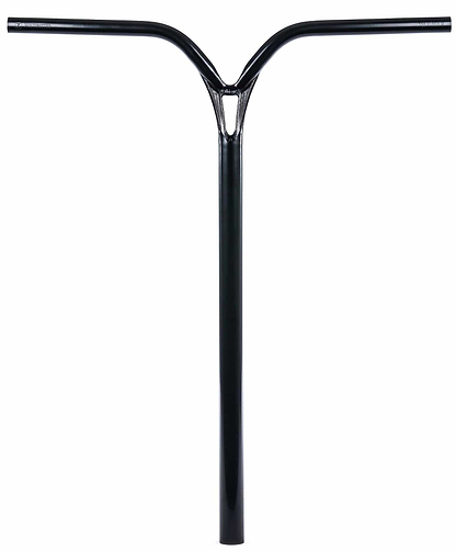 The Ethic DTC Deildegast V2 Steel Oversized HIC Stunt Scooter Bars in Black Mirror (720mm x 600mm) by Ethic feature a Y-shaped chromoly design, central vertical stem, and top horizontal grips, compatible with HIC compression. Photographed on white background.
